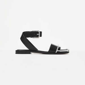 Alexander Wang Black Leather Ankle-Strap Flat Sandals 9US/38